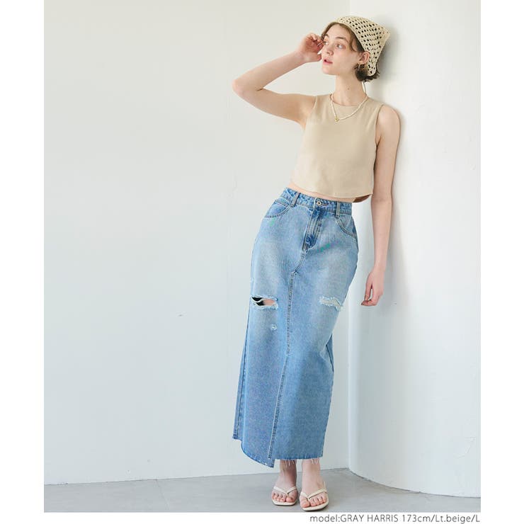 OUT BRAカップ付きラウンドヘムタンクトップ[品番：PA000016015