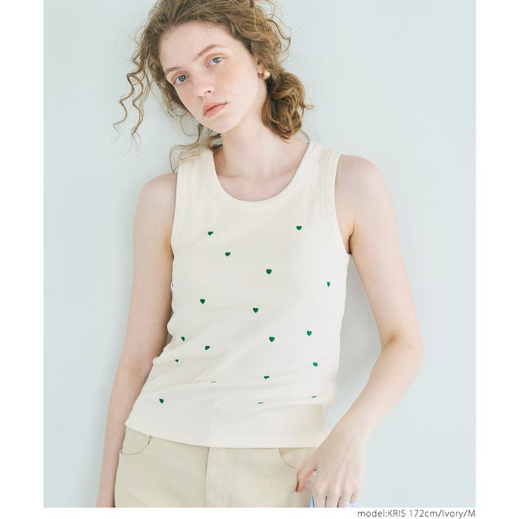 外で着られるブラトップス OUT BRAカップ付ハート刺繍タンクトップ | coca | 詳細画像12