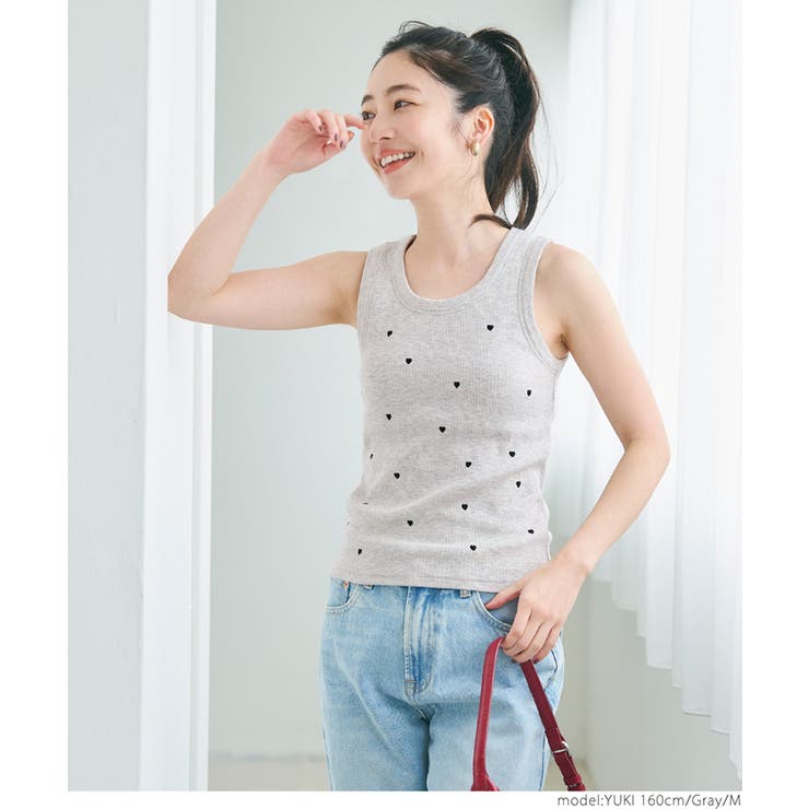 外で着られるブラトップス OUT BRAカップ付ハート刺繍タンクトップ | coca | 詳細画像18