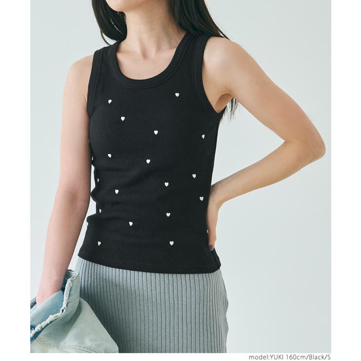 外で着られるブラトップス OUT BRAカップ付ハート刺繍タンクトップ | coca | 詳細画像10
