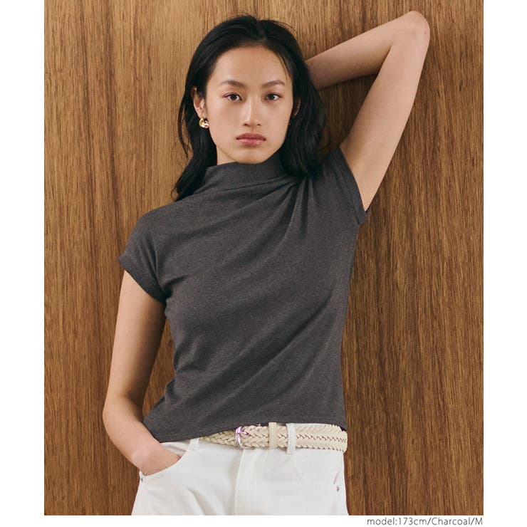 ［Charcoal］ | テレコリブハイネックTシャツ レディース | coca