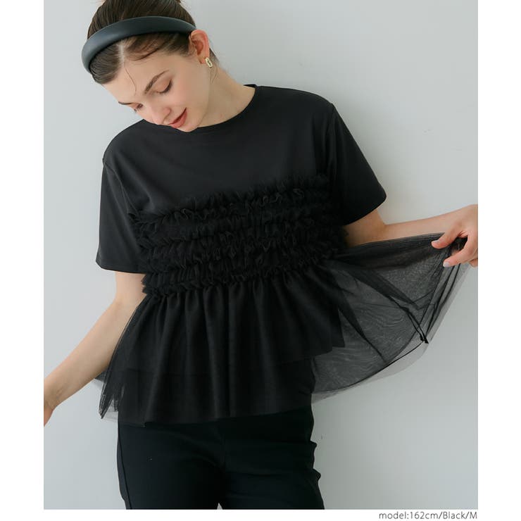 シルキータッチ チュールドッキングTシャツ[品番：PA000017330