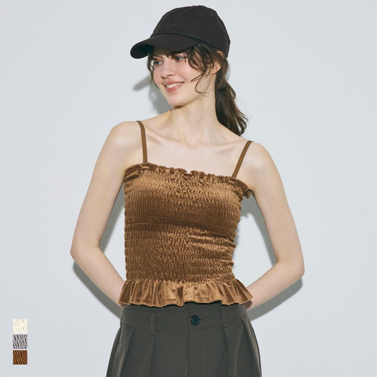 【美品】baserange オレンジ　ベロア　キャミソール OUT BRA ベロアシャーリングキャミソール レディース [品番