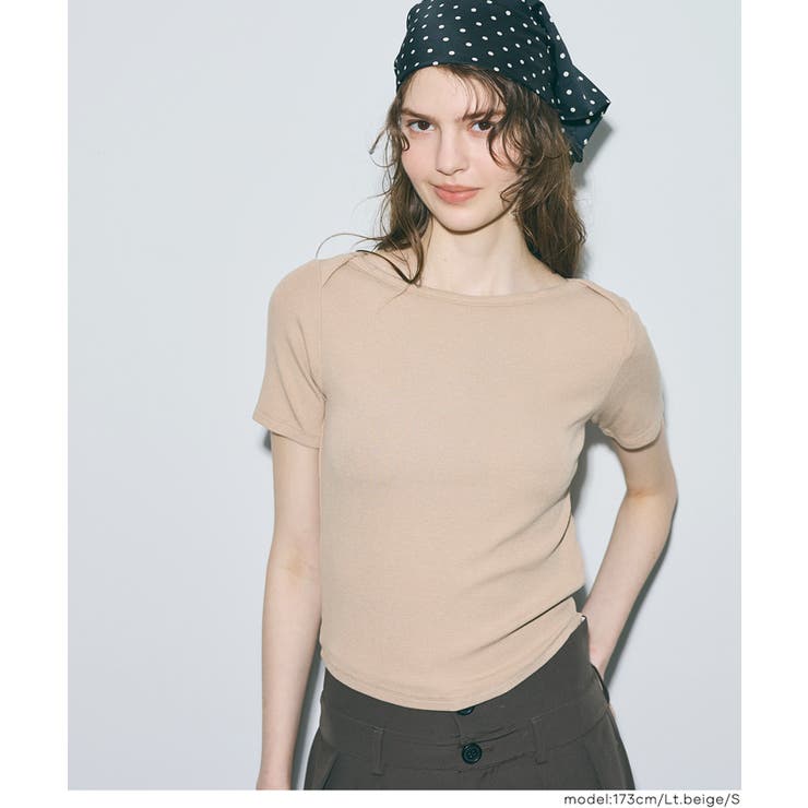 ［Lt.beige］ | ボートネックリブ半袖トップス | coca