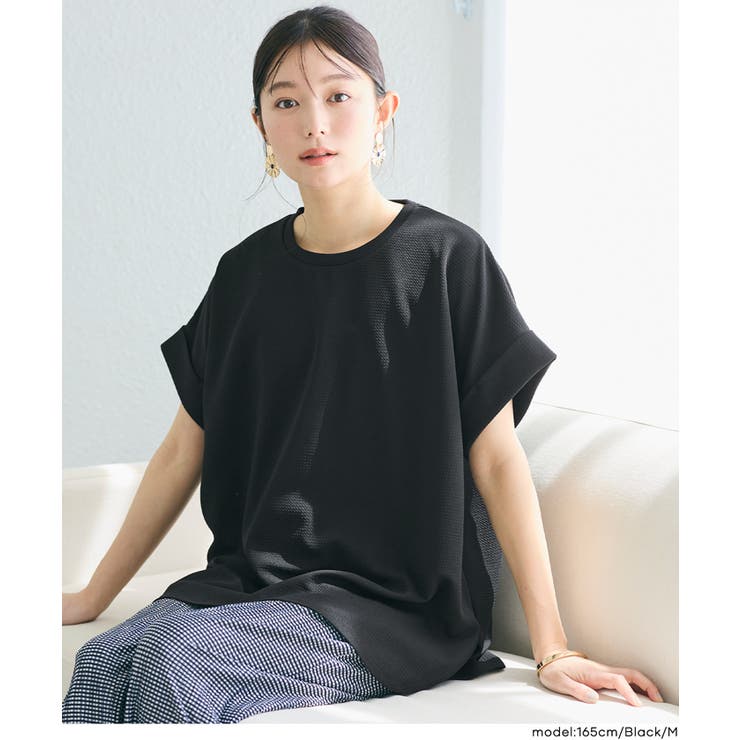 ［Black］ | ライトエンボスロールアップスリーブトップス【田中里奈様着用】 | coca