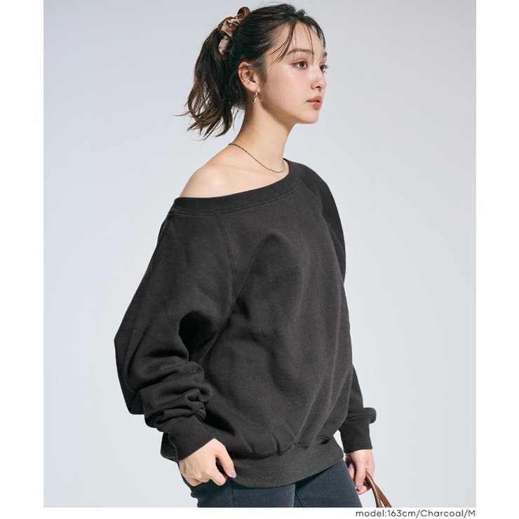 ［Charcoal］ | 裏起毛オフショルダースウェット | coca