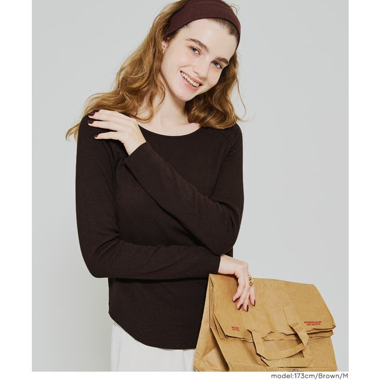 ［Brown］ | やわらかくてあったかい、微起毛ラウンドトップス | coca