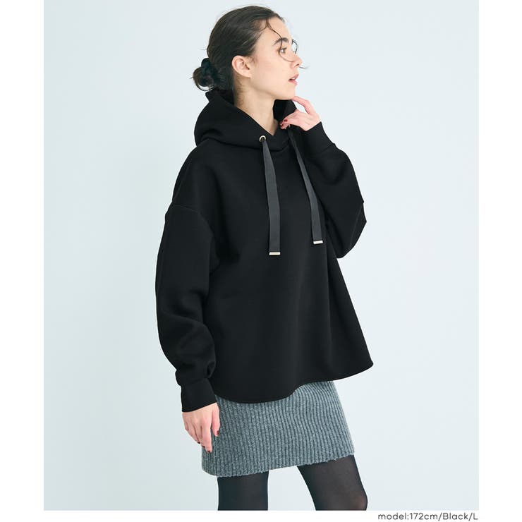［Black］ | ラフさと上品さを両立。大人が着たいソフトスウェットリボンパーカー | coca