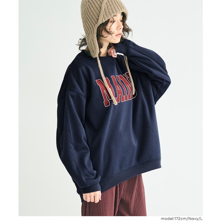［Navy］ | ふんわり軽やか、暖かさとこなれ感のある裏起毛プリントスウェット | coca