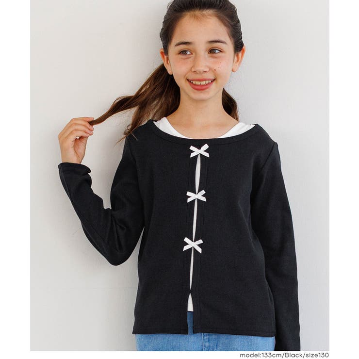 ［Black］ | リブカーデレイヤード長袖Tシャツ キッズ | coca