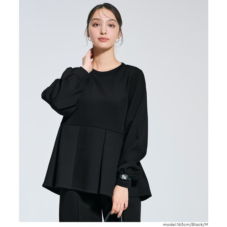 ［Black］ | ソフトスウェットタックフレアトップス | coca