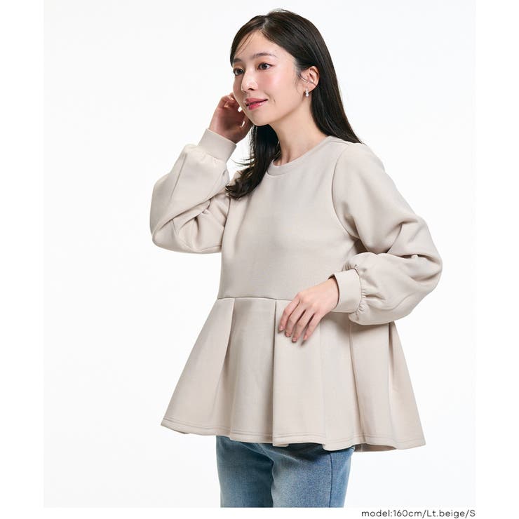 ［Lt.beige］ | ソフトスウェットタックフレアトップス | coca