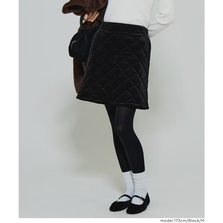 ［Black］ | ベロアキルティングスカート | coca