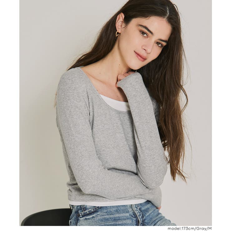 ［Gray］ | 裏起毛レイヤード風リブトップス | coca
