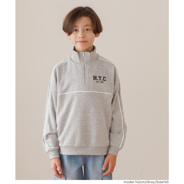 ［Gray］ | ハーフジップラインスウェットトップス | coca