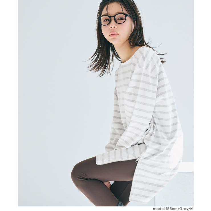 サイドジップ長袖ボーダープルオーバー | coca | 詳細画像10 