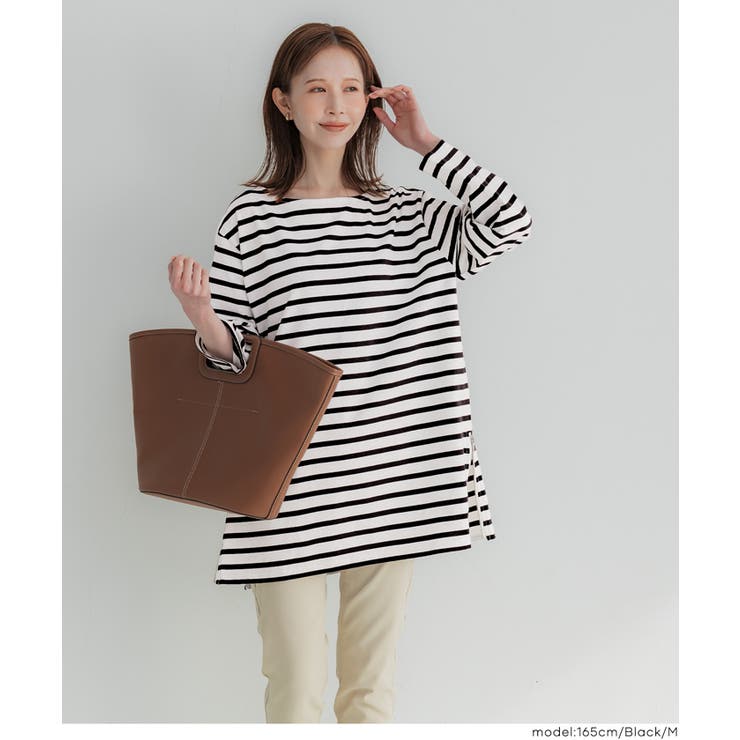 ［Black］ | サイドジップ長袖ボーダープルオーバー | coca