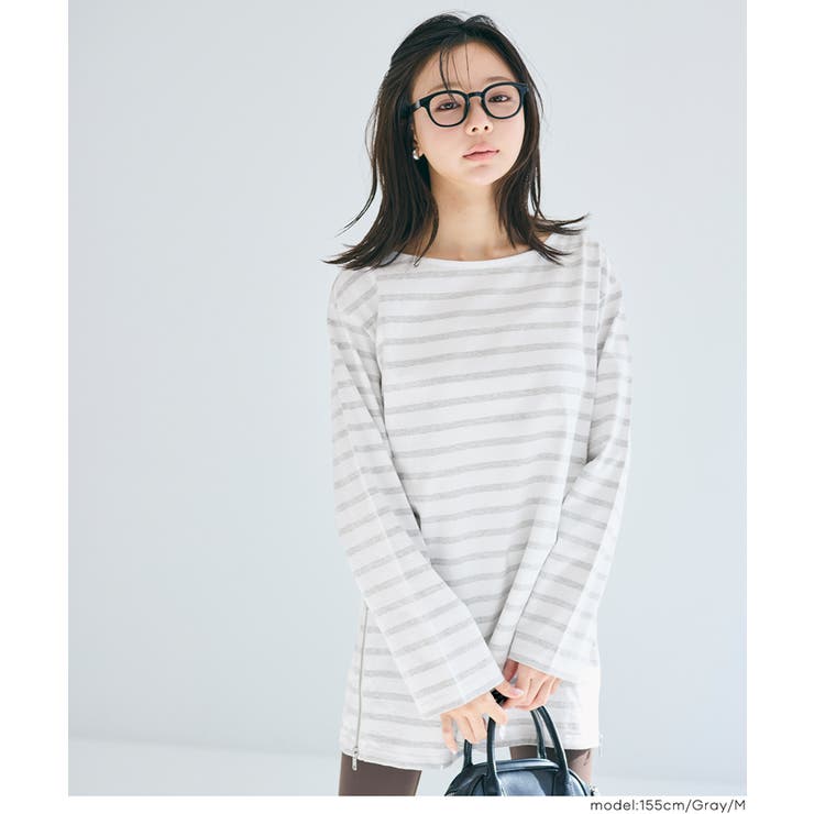 ［Gray］ | サイドジップ長袖ボーダープルオーバー | coca