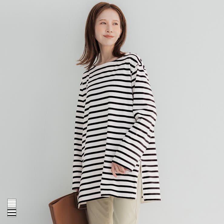 サイドジップ長袖ボーダープルオーバー | coca | 詳細画像1 