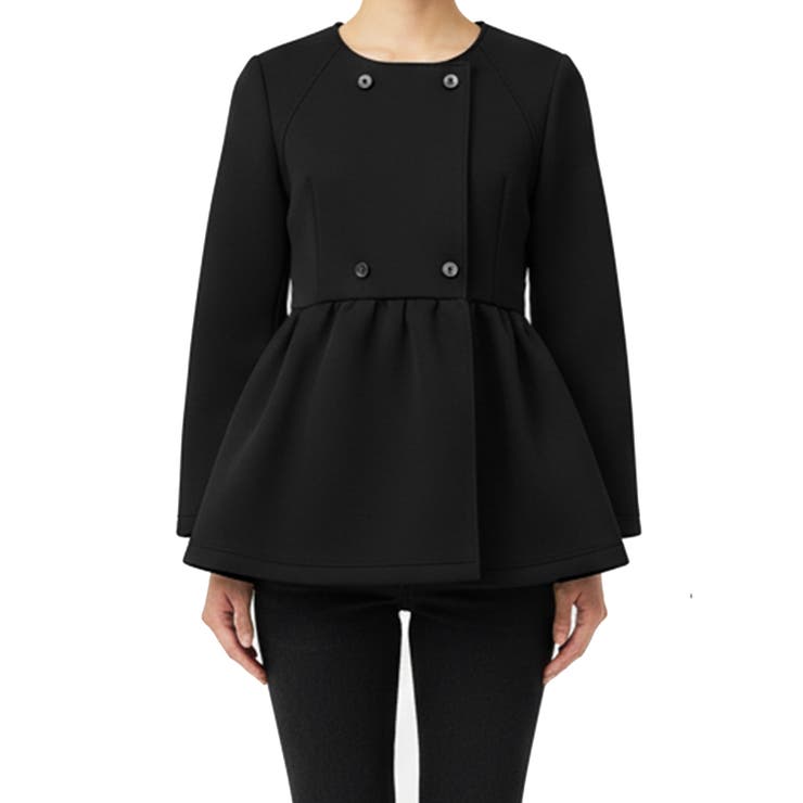 バウンススウェットフレアノーカラーダブルボタンコート | coca | 詳細画像3 