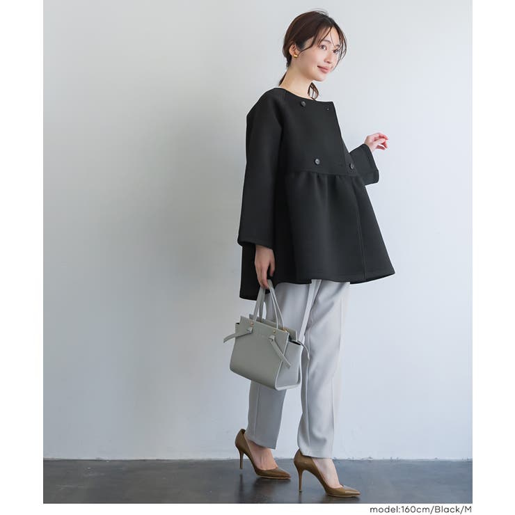 バウンススウェットフレアノーカラーダブルボタンコート | coca | 詳細画像9 