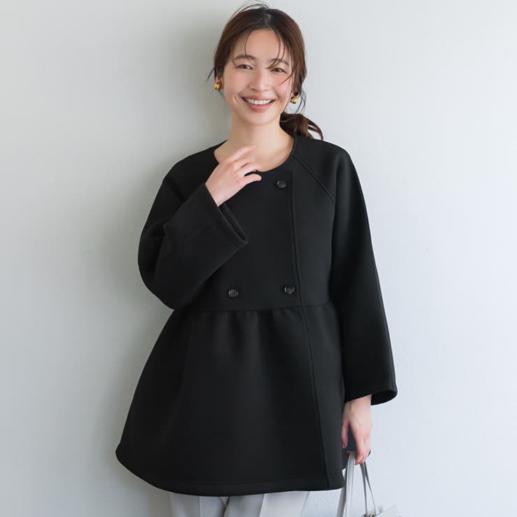 バウンススウェットフレアノーカラーダブルボタンコート | coca | 詳細画像1 