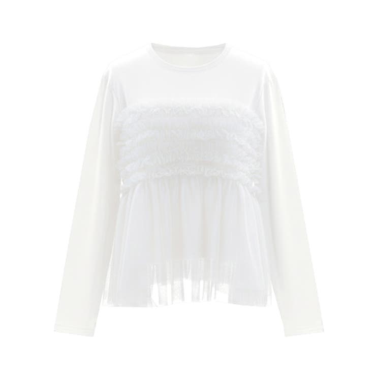 シルキータッチチュールドッキング長袖Tシャツ | coca | 詳細画像2 