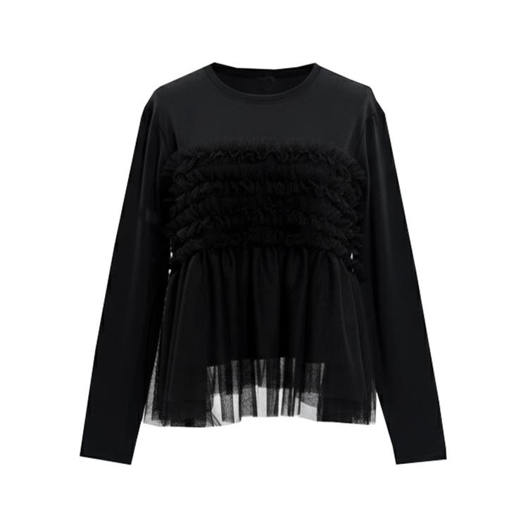 シルキータッチチュールドッキング長袖Tシャツ | coca | 詳細画像3 