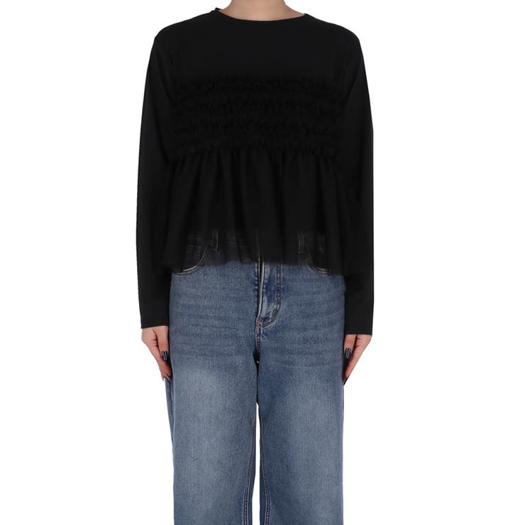 シルキータッチチュールドッキング長袖Tシャツ | coca | 詳細画像4 