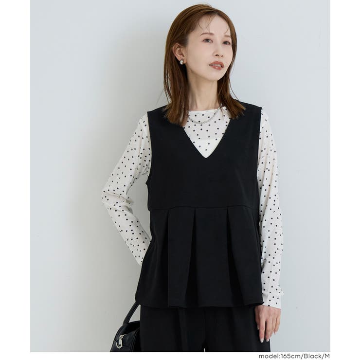 ［Black］ | カットジョーゼットタックペプラムベスト | coca