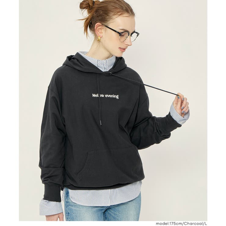 [Charcoal] | ミニ裏毛刺繍ロゴプルパーカー | coca
