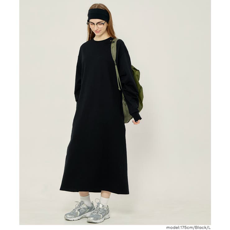 ［Black］ | ミニ裏毛長袖スウェットワンピース | coca