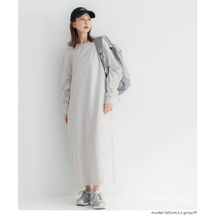 ［Lt.gray］ | ミニ裏毛長袖スウェットワンピース | coca