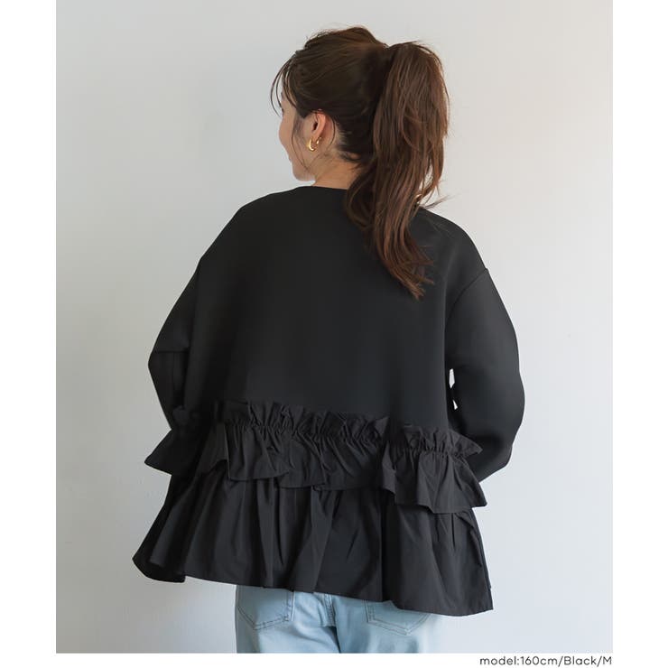 ソフトスウェット異素材フリルパーカー | coca | 詳細画像9 