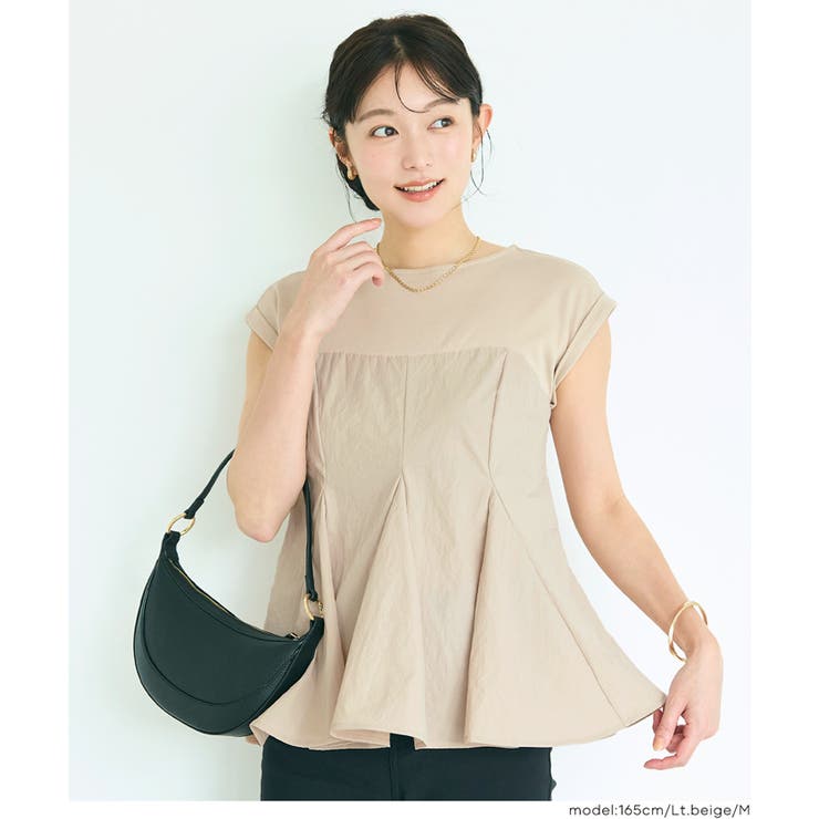 ［Lt.beige］ | 異素材切り替えペプラムTシャツ | coca