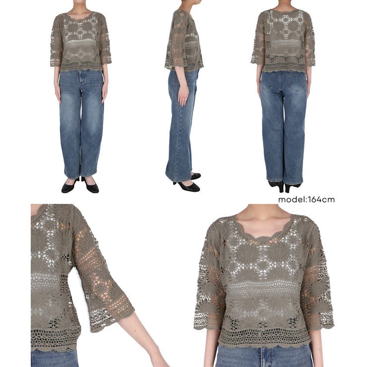 カギ編み5分袖プルオーバー レディース | coca | 詳細画像16 