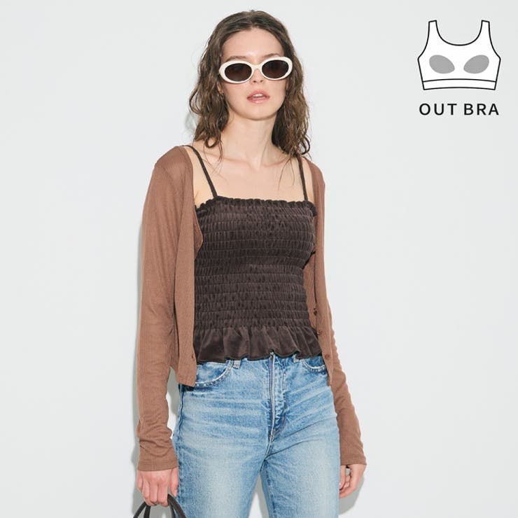 OUT BRA ベロアカップ付きシャーリングキャミ  | coca | 詳細画像1 