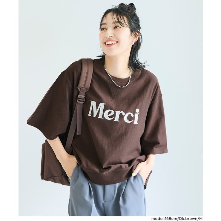 ミニ裏毛刺繍ロゴ5部丈ワイドスウェットTシャツ  | coca | 詳細画像6 
