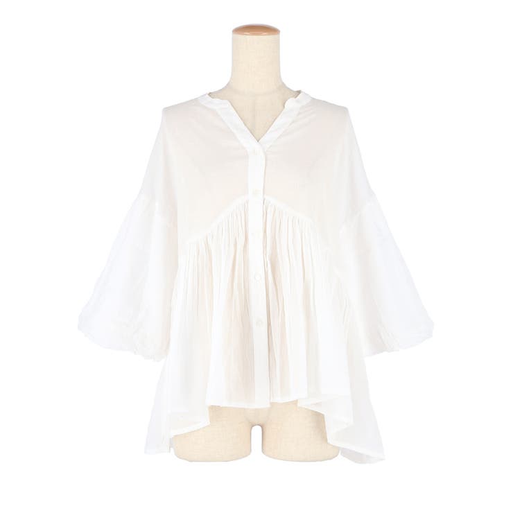 ふんわり透け感 袖ボリュームティアードブラウス ４色展開 | coca | 詳細画像2 