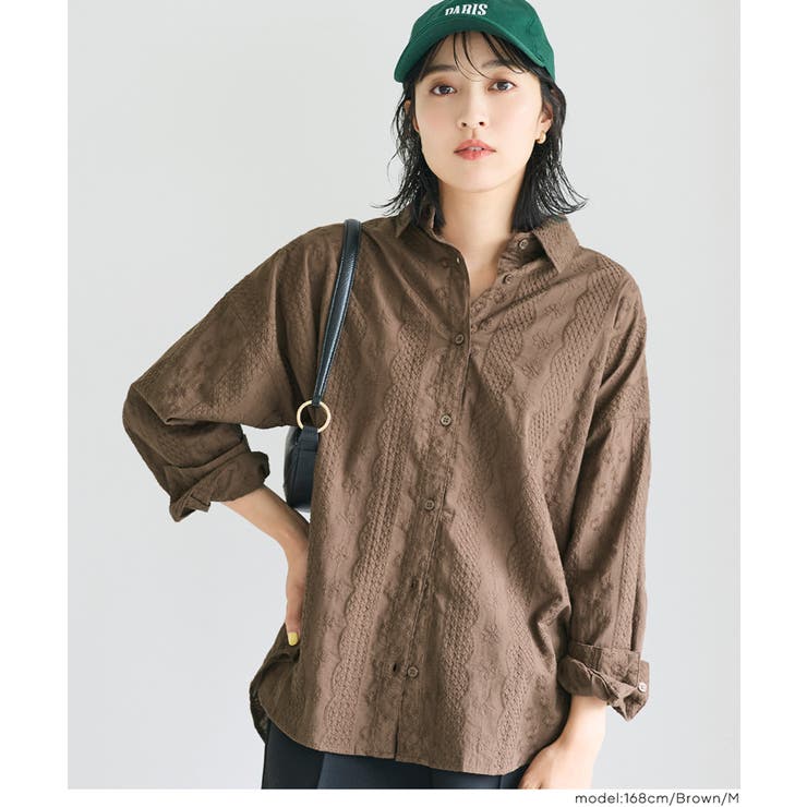 ［Brown］ | コットンレースビッグサイズシャツ | coca