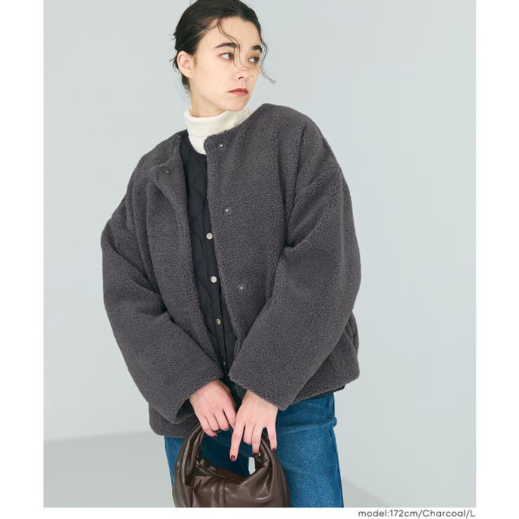 ［Charcoal］ | 【洗える】マシンウォッシャブルボアブルゾン | coca