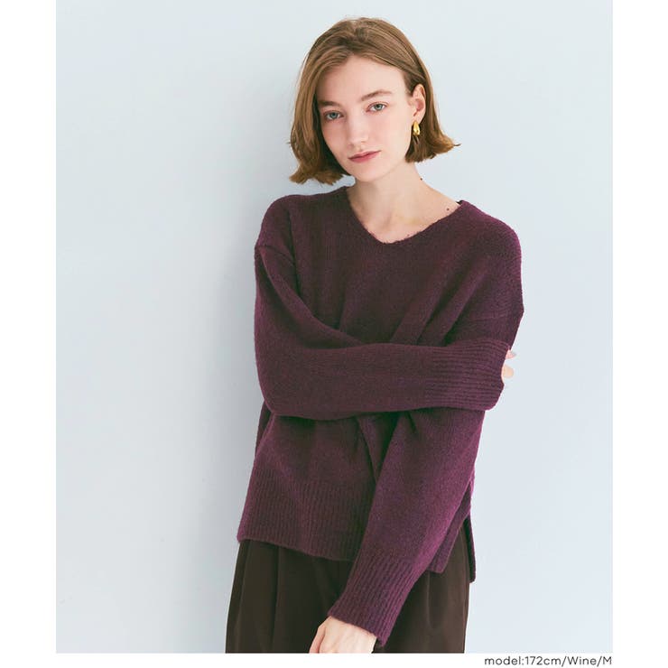［Wine］ | 上質さとリラックス感が漂う大人のヤク風Vネックプルオーバーニット | coca