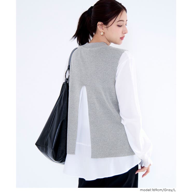 ［Gray］ | ニットベストセットブラウス | coca