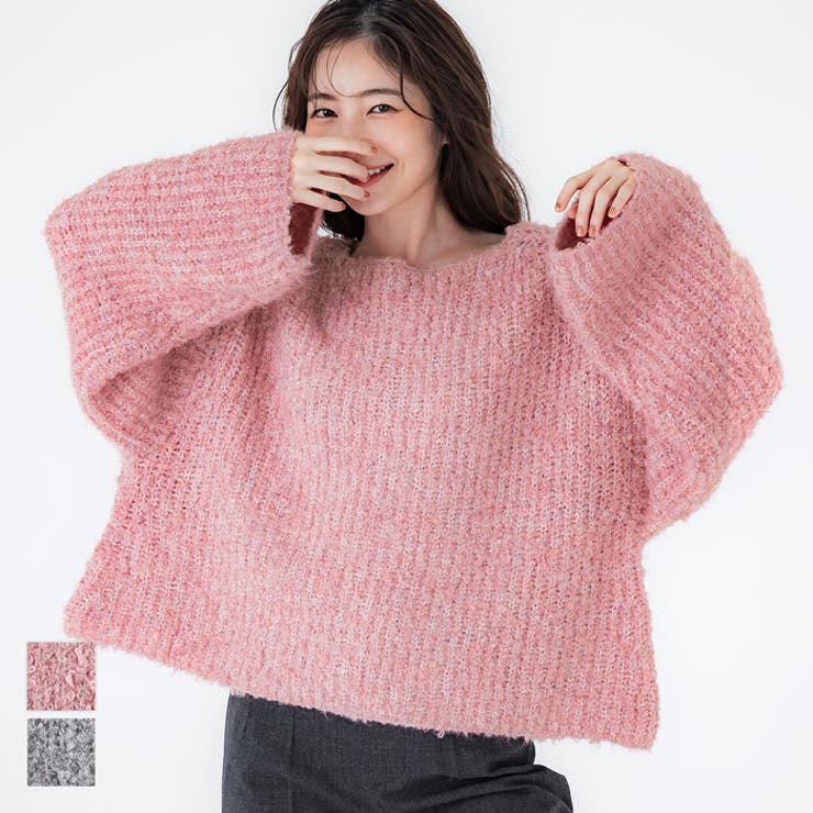 24FW【新品未使用 PICONE】カシミヤ混ピコブロック柄クルーカーデ40号 幾何柄ジャカードニットプルオーバー(ニット・セーター