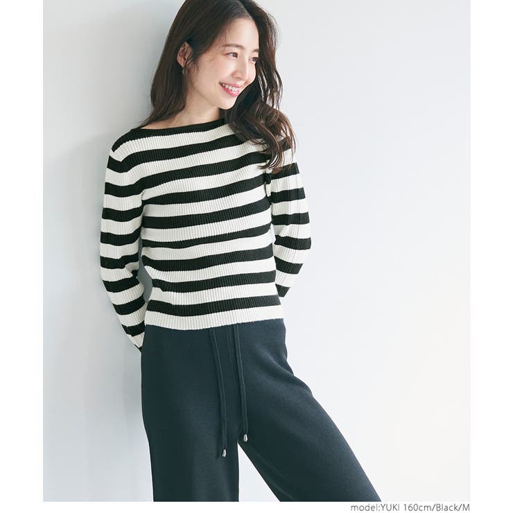 ＼再入荷／リブニットボーダー袖スリットトップス | coca | 詳細画像13 
