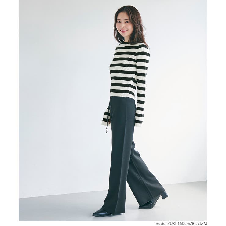 ＼再入荷／リブニットボーダー袖スリットトップス | coca | 詳細画像14 