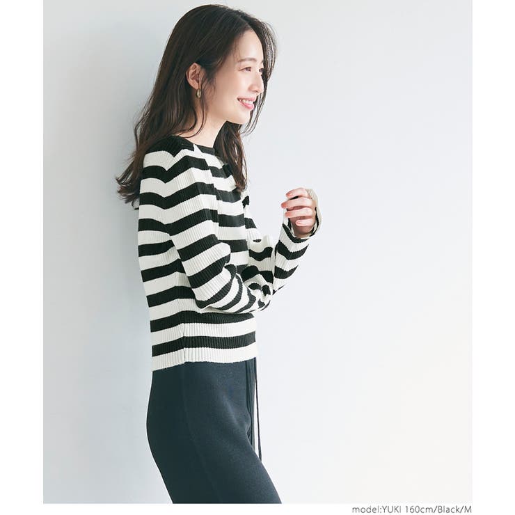 ＼再入荷／リブニットボーダー袖スリットトップス | coca | 詳細画像15 