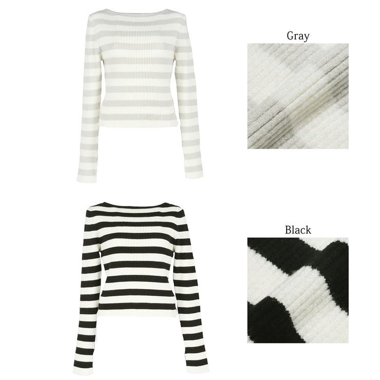 ＼再入荷／リブニットボーダー袖スリットトップス | coca | 詳細画像17 