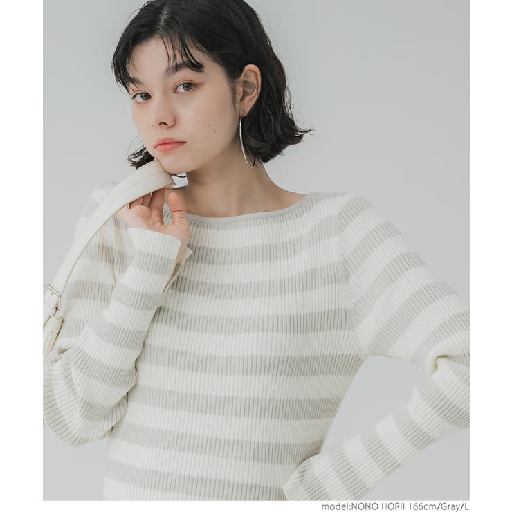 ＼再入荷／リブニットボーダー袖スリットトップス | coca | 詳細画像9 