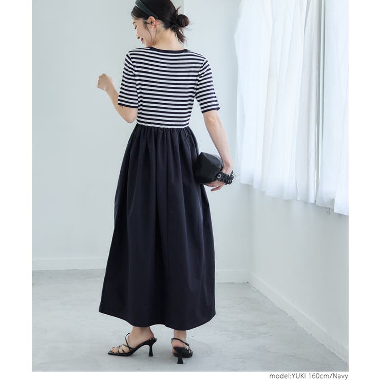 異素材ドッキングボーダーワンピース[品番：PA000016031]｜coca（コカ